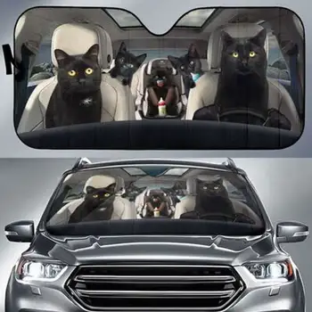 Melnais Kaķis, Ģimenes Smieklīgi Drošu Un Vadītāja Auto Saules Ēnā Auto Pārsega Aizsargs Logu, Pasūtījuma Dzīvnieku Modelis Saulessargs,