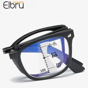 Elbru Portatīvo Salokāmo Multifokāla Lasīšanas Brilles Sievietēm, Vīriešiem Anti Zilā Gaisma Pakāpeniski Vecuma Tālredzība Brilles Brilles +100+400