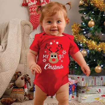 Bērnu Drēbes Sarkanā Bērnu Onesie Bodysuit Īsām Piedurknēm Ziemassvētku Brīvdienu Top par Bērniem, Baby Boy Bērnu Drēbes Meitenei