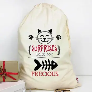 personalizētu kaķis pet Ziemassvētku Vecītis, Maisi bērniem, uzglabāšanas Kanvas dāvanu rotaļlietas somas Jauno gadu dzimšanas dienu, kokvilnas aukliņu, uzglabāšanas pack