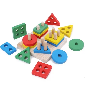 Montessori Ģeometriskas Formas Ailē Matching Koka Celtniecības Bloki Bērnu Agrīnās Mācīšanās Izglītības Rotaļlietas