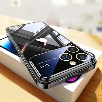 Lielo Logu Apšuvuma Skaidrs, Tālrunis Lietā Par iPhone 14 13 12 11 Pro Max Plus Luksusa Silikona Rāmis Objektīva Aizsargs Caurspīdīgu Vāciņu