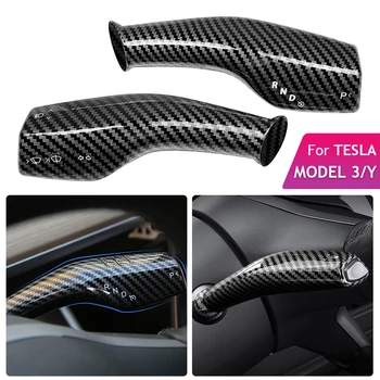 1 Pāris Oglekļa Šķiedras Stūre Whift Aizsardzības Vāks Tesla Model 3 Y ABS Automašīnu Kolonnu Pārslēgšanas Poga Vāka Dekori Tesla