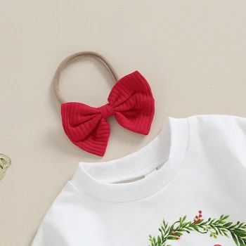 Jaundzimušais Meitene Ziemassvētku Apģērbs ar garām Piedurknēm Vēstuli Krekls Top Salātu Bell Grunts Bikses Galvu Set 3Pcs