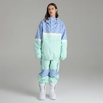 Ziemas Slēpošanas Tērps Atbilstu Modes Dizaina Šaha pelēkā vārna Bikses Sieviešu Ūdensizturīgs Siltā Āra Sniega Snovborda Slēpošanas Apģērba Komplekts