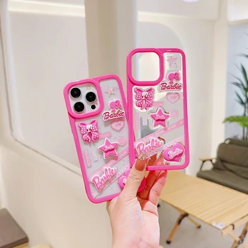 Jauki rozā 3D Lelle B-Barbies Tālrunis Lietā Par Iphone 11 12 13 14 15 Pro Max Plus Caurspīdīgs Piliens necaurlaidīgs Vāks