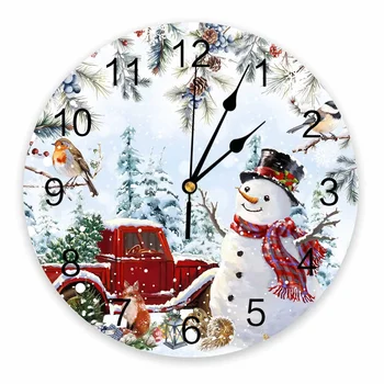 Ziemassvētku Sniegavīrs Kravas Automašīnu Čiekurs Sienas Pulksteņi Klusuma Dzīves Telpu Dekorēšana Apaļas Pulksteni Mājās, Guļamistabas Virtuves Sienas Pulksteņi Dekori