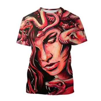 Modes Vīriešu Apģērbu Jaunajām Medusa Mitoloģijā Monster T-krekls Čūska Matu Skaistumu Iela Unisex Lielgabarīta T Krekls Topi Harajuku