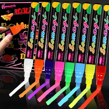 8 Krāsas Izdzēšami Šķidruma Krīts Uzstādīt Gaismas Tāfeles Pildspalva LED Pildspalvu, Luminiscences Panelī Spīd Pildspalvu POP Reklāmas Pildspalvas Grafiti Mākslas Piederumi