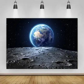 Zeme Skatuves uz Mēness Virsmas Portreta Foto Fona Foto Vinila Fons, Photocall Studio Stends Aksesuāri
