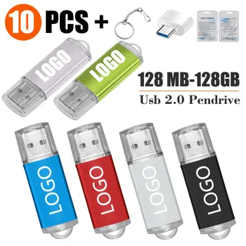 10PCS/daudz Krāsu, USB 2.0 Flash Drive Pen Drive 2GB 4GB 16GB 512MB Pendrive Memory Stick 32GB 64GB USB Stick Dāvanu Custom LOGO