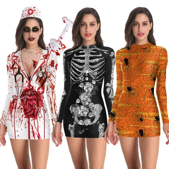 Halloween Cosplay Kostīmi Asiņaina Galvaskausa Šausmu Lomu Kleita Sievietēm Biedējošu Seksīgs Gotu Apģērbu Kleitas