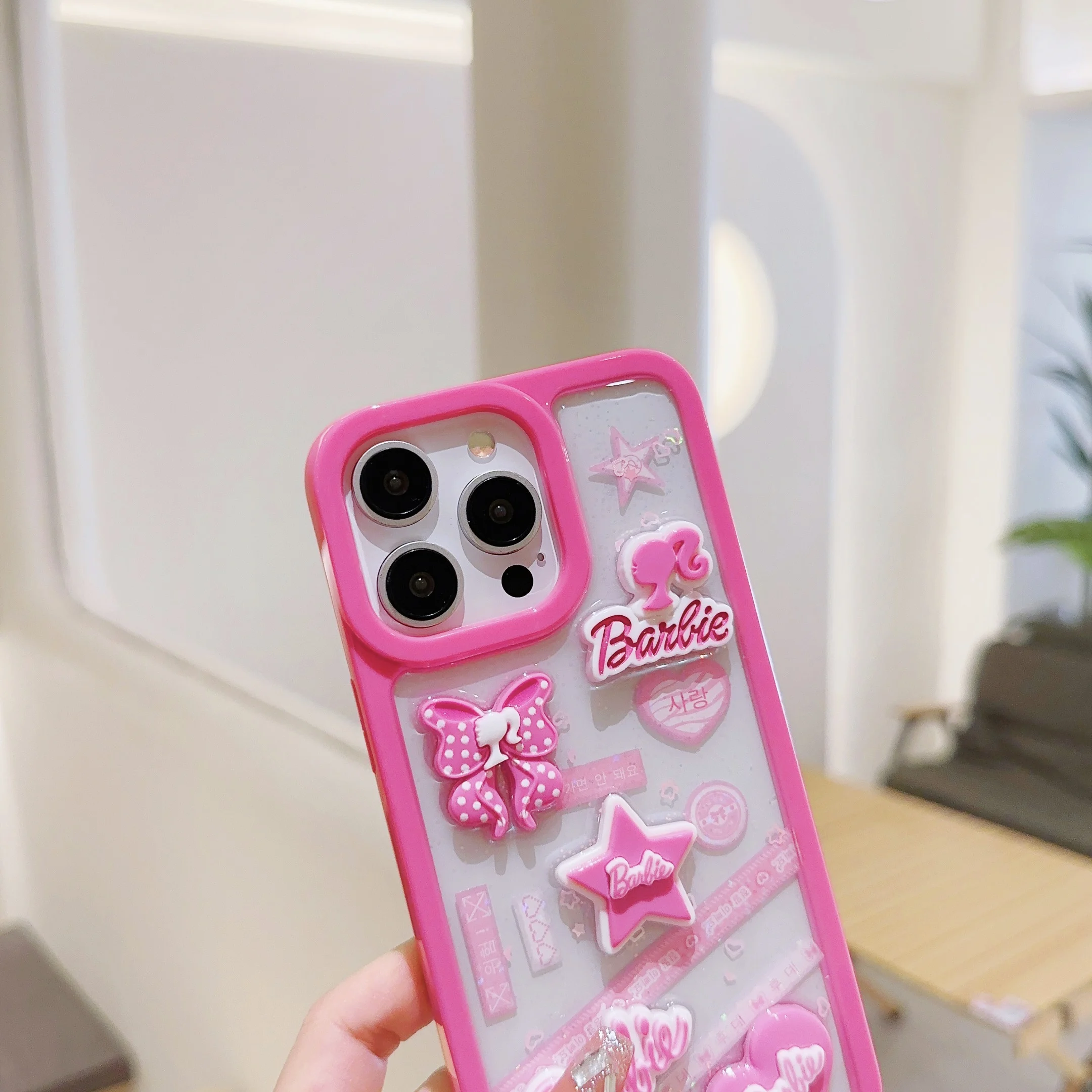 Jauki rozā 3D Lelle B-Barbies Tālrunis Lietā Par Iphone 11 12 13 14 15 Pro Max Plus Caurspīdīgs Piliens necaurlaidīgs Vāks1