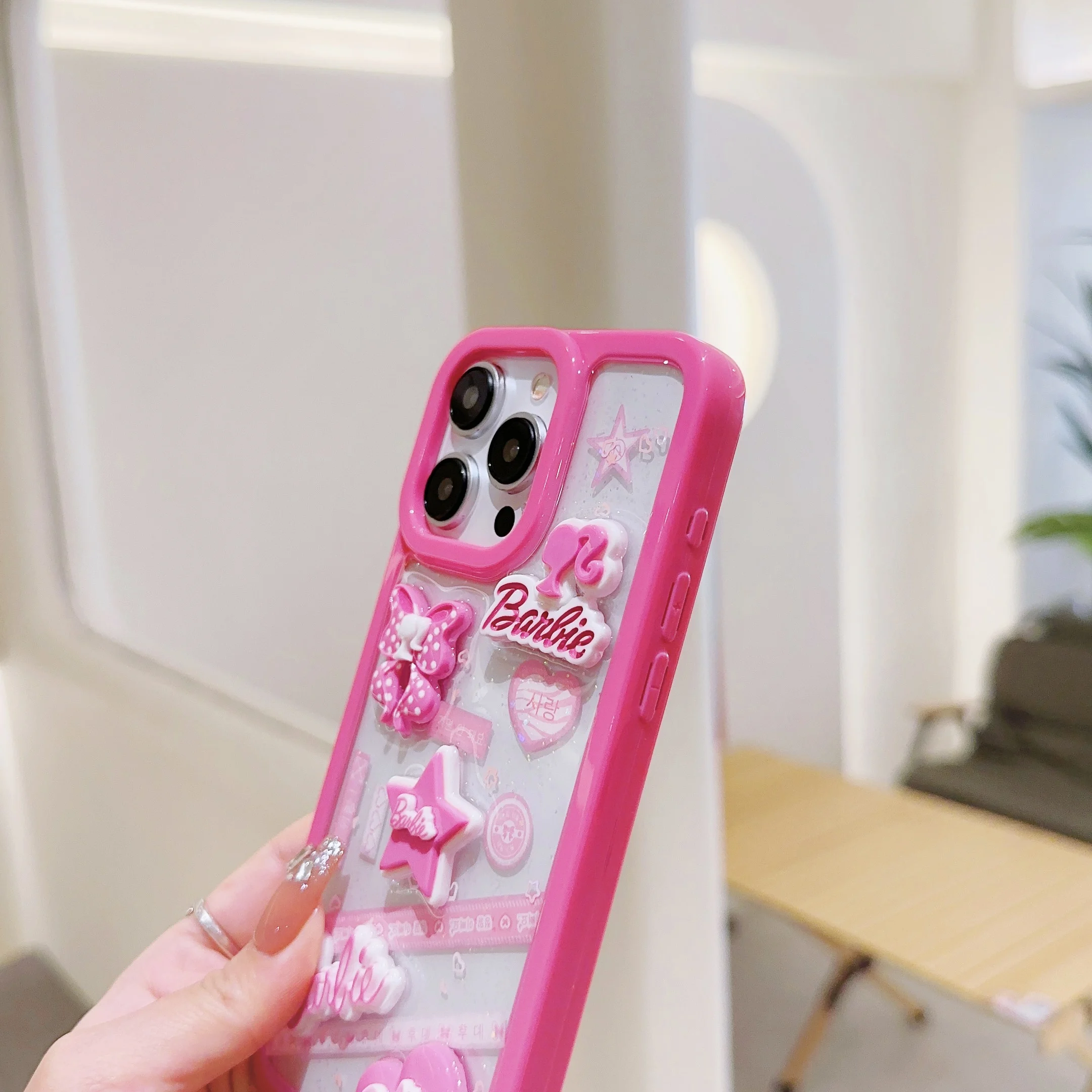 Jauki rozā 3D Lelle B-Barbies Tālrunis Lietā Par Iphone 11 12 13 14 15 Pro Max Plus Caurspīdīgs Piliens necaurlaidīgs Vāks2
