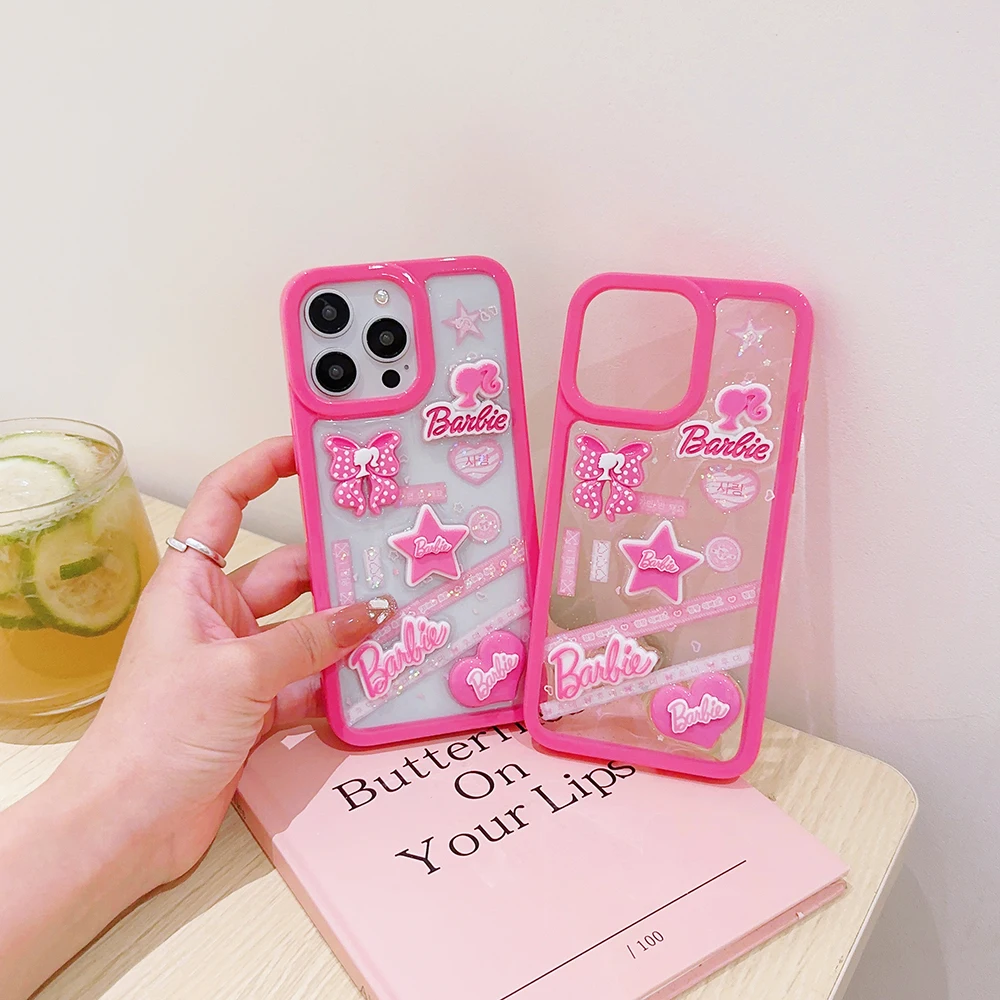 Jauki rozā 3D Lelle B-Barbies Tālrunis Lietā Par Iphone 11 12 13 14 15 Pro Max Plus Caurspīdīgs Piliens necaurlaidīgs Vāks5