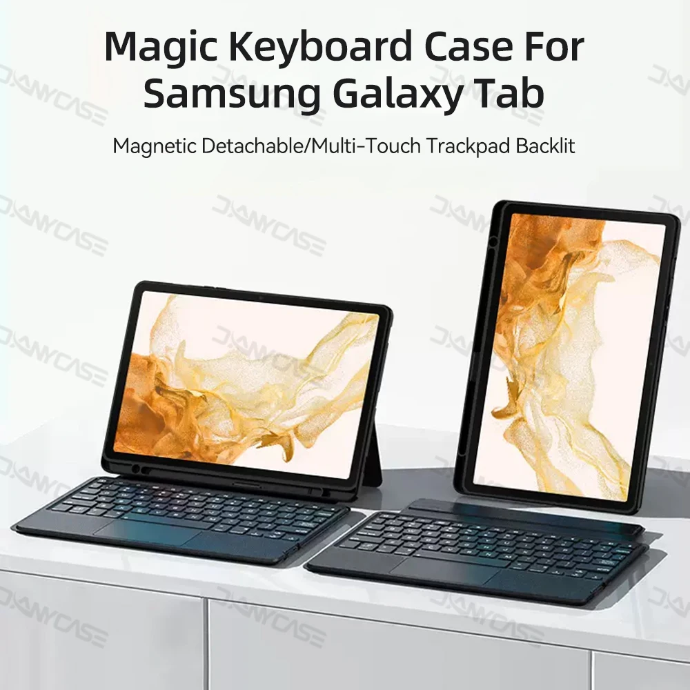 Magnētiskā Tastatūras Case for Samsung Galaxy Tab S9 S8Plus S7FE S6lite A8 Tablete Gadījumā ar Bluetooth Bezvadu Skārienpaliktni Tastatūru1